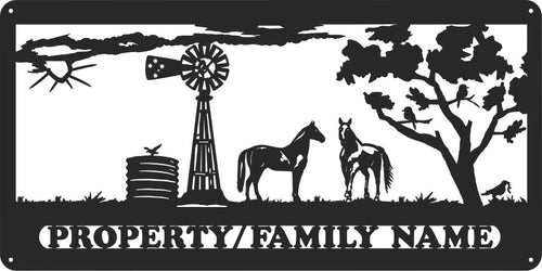 2 Horses, Tank & Windmill Property Sign